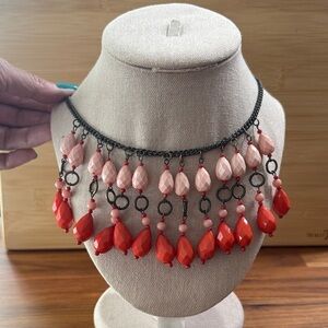 Funky Fun Vintage AEO Red Pink Beaded Dark Tone Necklace